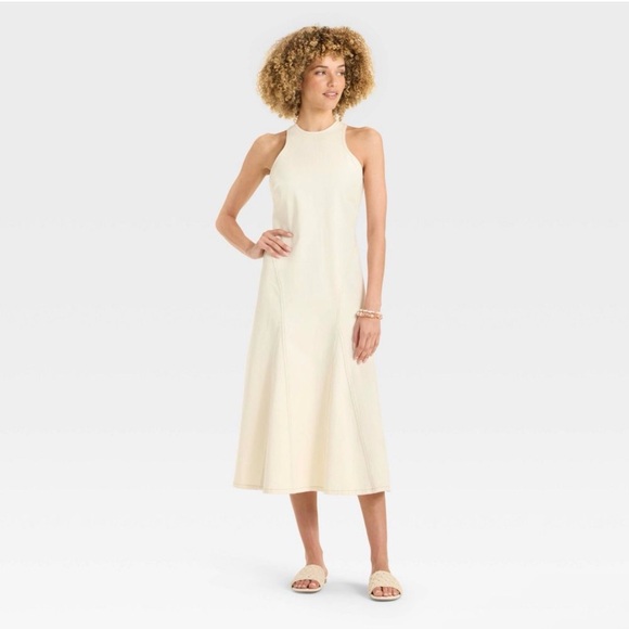 Future Collective Dresses & Skirts - NWOT Furure Collective white Sleeveless denim Dress fit &flare midi size 6